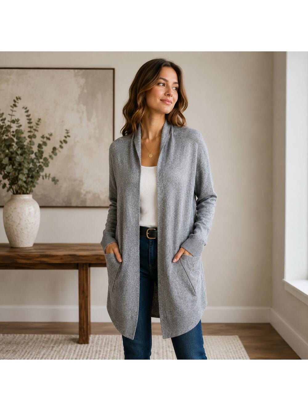 LUTZ & PATMOS SZ XS/S Cashmere Wool Blend Long Line Open Cardigan Gray